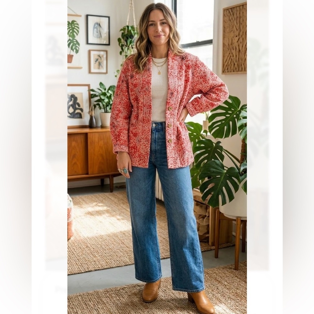 Free People Red Patterned Kimono